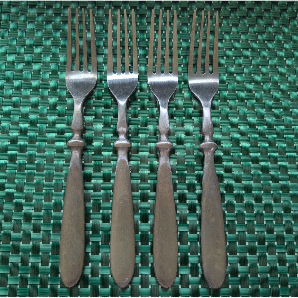 Cambridge TOWNHOUSE Dinner Forks Set Lot of 4 SATIN Stainless Bistro Style VTG